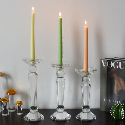 Crystal Taper Candle Holders Set, Clear Dual-Sided 2-in-1