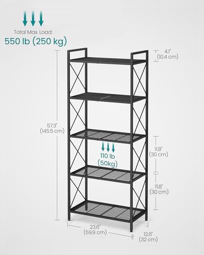 Black 5-Tier Steel Storage Rack with X Side Frames - Versatile Shelving Unit