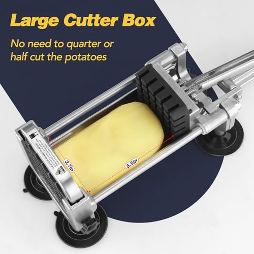 French Fry Cutter 3-Piece Set with 1/2 In, 3/8 In & 1/4 In Stainless Steel Blades - Professional Potato Slicer for Whole Potatoes, Carrots & Cucumbers - Variation: 1/2 In & 3/8 In & 1/4 In Blade