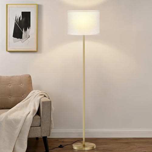 Ambimall 60-Inch Modern Floor Lamp with Beige Shade & Gold Pole - Tall Living Room and Bedroom Lighting (Without Bulb)