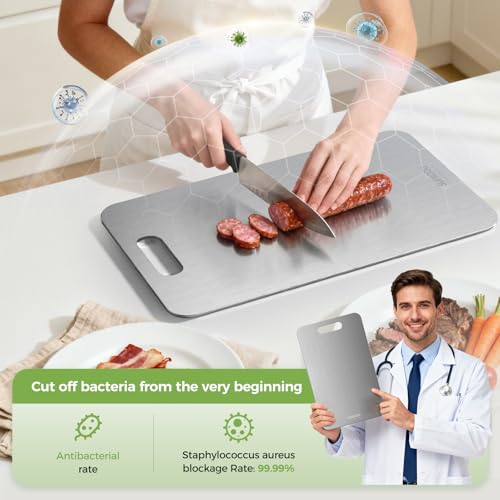 Titanium Cutting Board Set of 3 - Double-Sided Kitchen Chopping Boards - Silver, 16"L x 10"W (M+L+XL)