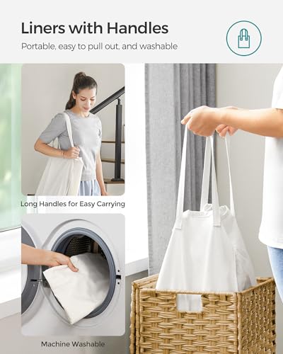 SONGMICS Laundry Hamper with Lid & Handles - 65L Synthetic Rattan, Foldable, Goose Yellow