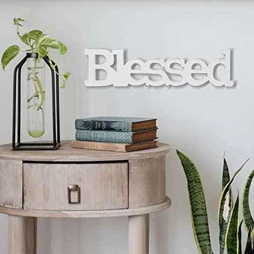 Farmhouse Wood Blessed Sign for Table 15", Hanging Distressed White Wall Decoration, Rustic Blessed Signs for Home Decor, Thanksgiving Christmas Signs Decor for Living Room