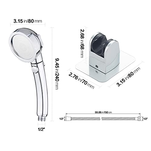 KAIYING Chrome High Pressure Handheld Shower Head with Pause Button and 3 Settings