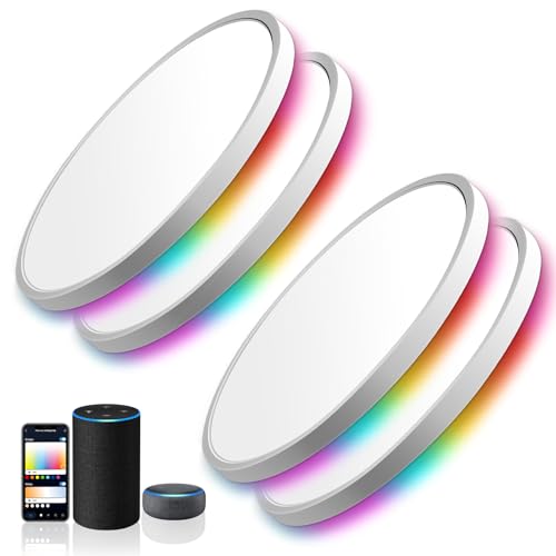 MELEGAN 12 Inch Smart RGB LED Flush Mount Ceiling Light 4 Pack White