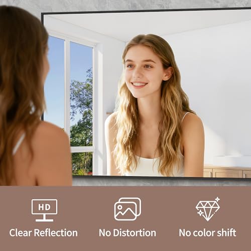 Bathroom Mirror 24x40 Inches Matte Black Rectangular Wall Mirror with Aluminum Frame - Variation: Black/40L x 24W