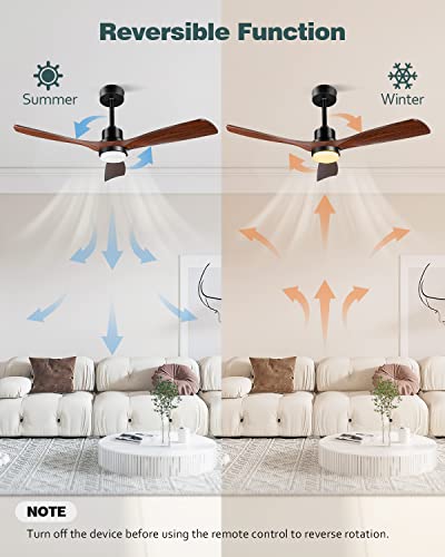 52 Inch Ceiling Fan with Lights and Remote - Black & Walnut Wood Blades