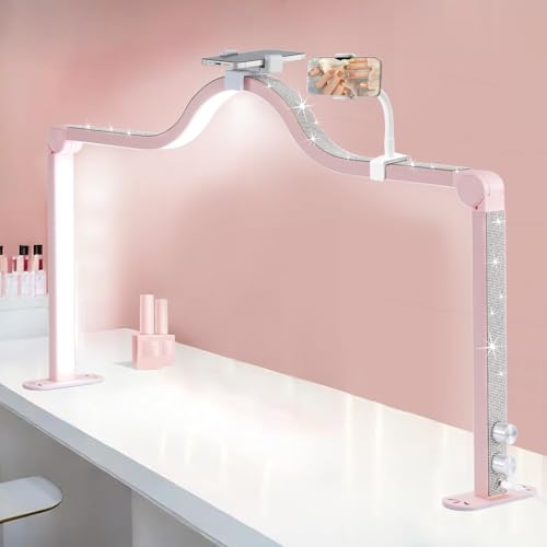 Pink Nail Lamp with Dual Phone Holder - 34" Large Desk Light for Manicure & Crafting
