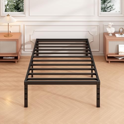 Twin Bed Frame with Under Bed Storage - 14 Inch Black Metal Bed - Hafenpo