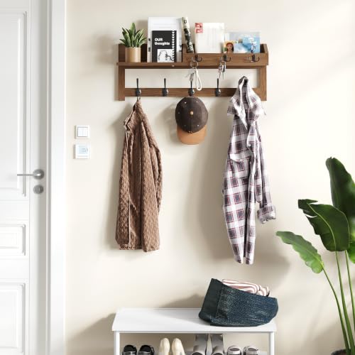 AMBIRD Wall Hooks with Shelf - 26.57 Inch Wooden Coat Rack with Dual & Key Hooks for Entryway, Brown
