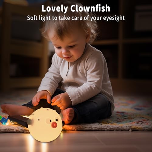 Anemonefish Night Light, Dimmable Nursery Fish Lamps, Super Squishy Silicone Touch Control RGB Night Lamp for Kids Adults, Used for Camping Party Room Decor(Anemonefish)