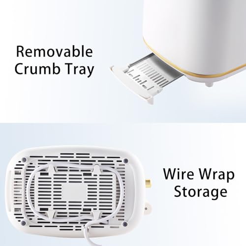 2 Slice Toaster Wide Slot Stainless Steel Matte White & Gold - Retro Kitchen Appliance