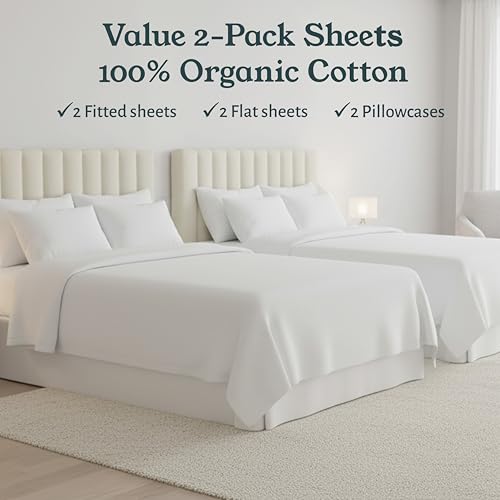 Twin XL Organic Cotton Sheet Set - Bright White 2 Pack - California Design Den
