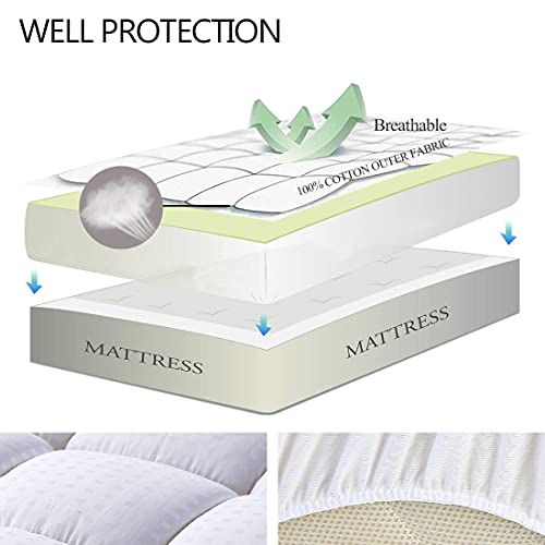 EASELAND King Size Cotton Mattress Topper Pillow Top White 78x80 Inch Deep Pocket