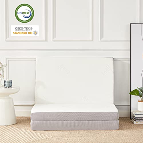 Lazyzizi Single 4-Inch Memory Foam Tri-Fold Folding Mattress with Breathable Bamboo Cover