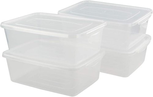 Jekiyo Clear Plastic Storage Bin - 14 Quart Latching Box Container with Lid | Set of 4