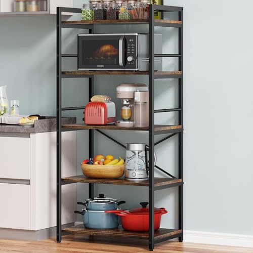 Denkee 5-Tier Bakers Rack for Kitchen with Storage, Industrial