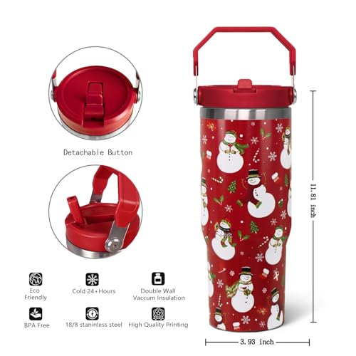 Christmas Snowman 30oz Travel Tumbler with Lid & Straw – Insulated Cup, Handles