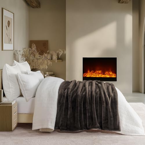 EverGrace Faux Rabbit Fur Throw Blanket 60x80 Dark Brown Cozy Home Decor