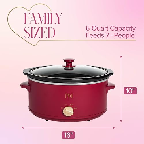 Paris Hilton 6-Quart Manual Slow Cooker Berry - Family Size, Nonstick Ceramic