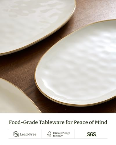 Famiware Serving Platters Set of 3 - Oval Vanilla White with Wave Design