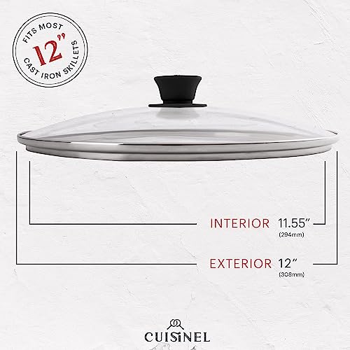 Cuisinel 12-Inch Cast Iron Skillet with Lid - Pre-Seasoned Frying Pan & Glass Cover