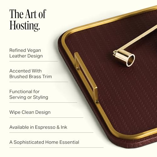 Decorative Coffee Table Tray - Faux Leather with Brass Handles - Espresso - Mayfair Collection
