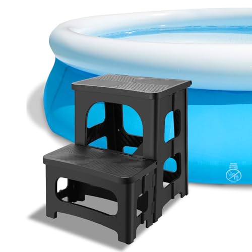 Foldable 2-Step Stool for Adults, Non-Slip Collapsible Footstool for Home & Office