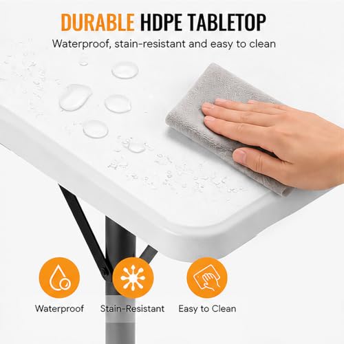FurniEdge 36-Inch Portable Folding Table - Heavy Duty Plastic with Steel Legs, Supports 300lbs, Indoor & Outdoor Use, White