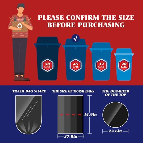 Teivio 100 Pack Black 40-45 Gallon Trash Bags | Large Garbage Bags for 39-45 Gal Bins
