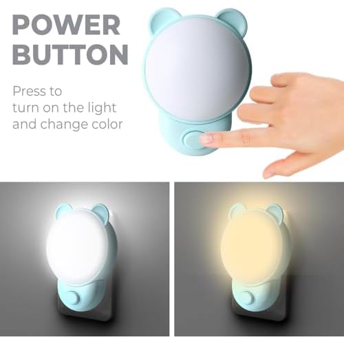SATONA Cute Bear Night Light Plug - RGB + Soft White 3000K, Dusk to Dawn Nursery Night Light for Kids, Ideal Christmas & Birthday Gifts, Room Decor for Children (Blue)