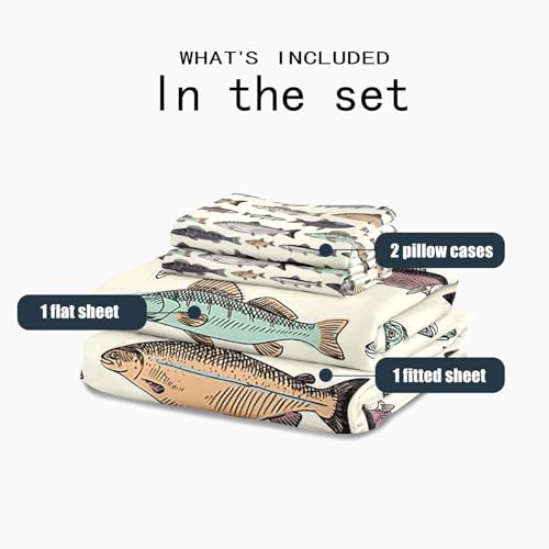 LUVIVIHOME 4PCS Fishing Sheets Set, Twin Bed Sheets, Hunting Lodge