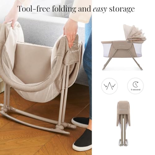 Baby Travel Bassinet - 3-in-1 Folding Cradle with Mesh Sides & Mosquito Net - Beige