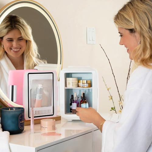 Cooluli Pink 4L Mini Fridge for Food, Drinks, Skincare & Makeup - Portable Cooler & Warmer, Car & USB Power