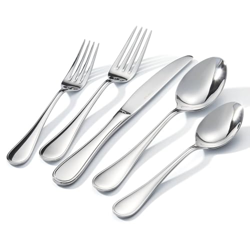 Silver Flatware Set for 12 - 60 Pieces Teardrop Design, 18/10 Stainless Steel - Variation of Silver / 60-Piece