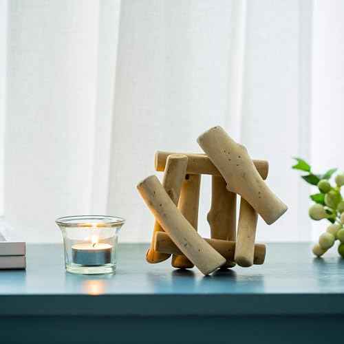 Sziqiqi Handmade Wooden Tea Light Candle Holder with Glass Cup Rustic Country Coastal Style for Farmhouse Home Decoration Home Altar Decoration Holiday Wedding Decoration