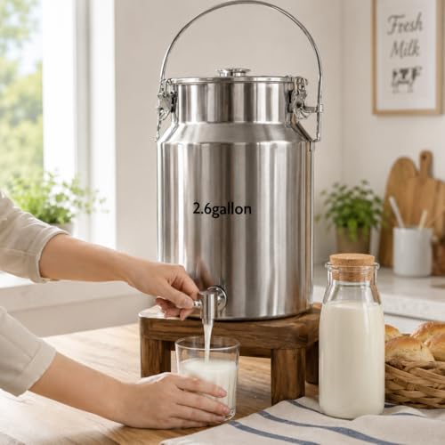 2.6 Gallon Stainless Steel Water Dispenser with Spigot - Heavy Duty Beverage & Milk Can