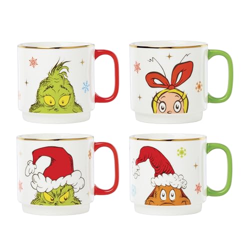Lenox Merry Grinchmas Porcelain Stackable Christmas Mug Set for 4