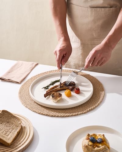 Service for 4 Creamy White Line Porcelain Dinnerware Set - 12 Pieces