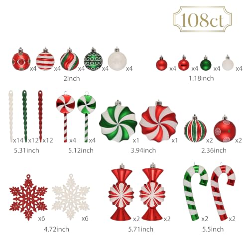 Valery Madelyn 108ct Christmas Ornaments Set - Candy Red & Green Medium