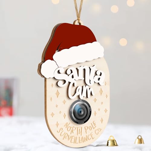 Jabihome Santa Camera Ornament 2025 for Kids, Early for Grandchild, Surveillance Camera Lens Christmas Tree, Funny Little Elf, Reindeer Wooden Ornament, Xmas Presents for Children