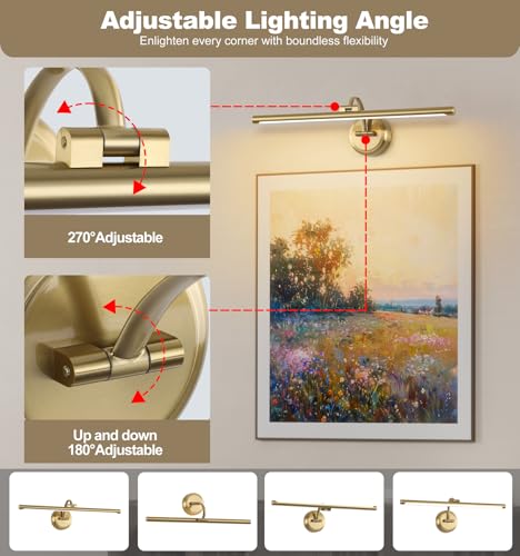 Tassuowell Brass Hard-Wired Dimmable 23.62 Inch Wall Art Picture Light for Paintings