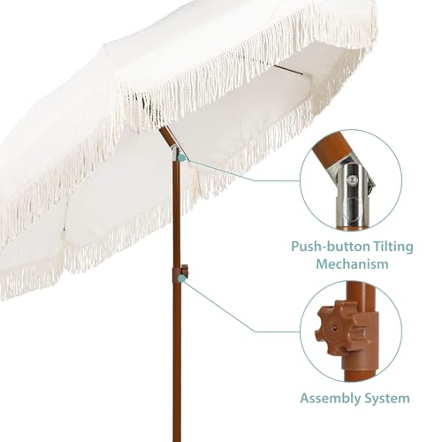 7ft Outdoor Patio Umbrella with Fringe & UPF50+ Sun Protection - Cream White