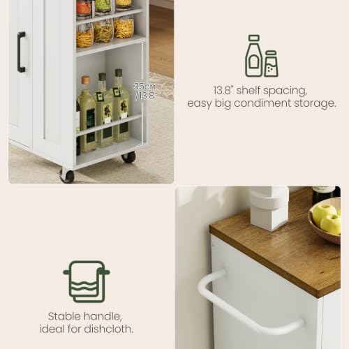 Mobile Kitchen Island Cart with Storage and Hidden Trash Bin - White Walnut Finish