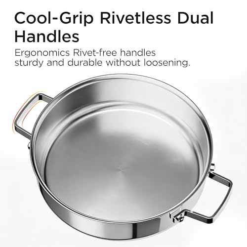 Cooker King 5Qt Stainless Steel Sauté Pan with Lid - Silver Braiser & Chicken Fryer