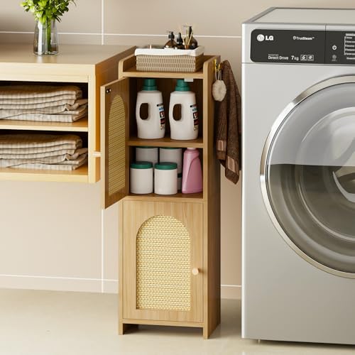 Arbuxzuy Classic Rattan Bathroom Storage Cabinet with 2 Doors & Adjustable Shelves