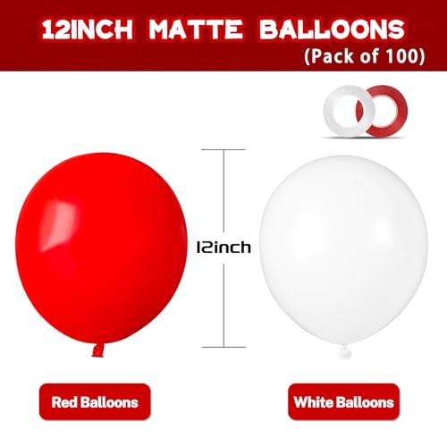 100pcs Red and white balloons 12 Inch Thickened Latex Red white Balloons for Mother's Day Decoration Valentine's Day Birthday Wedding Mother's Day Christmas Party Decorations