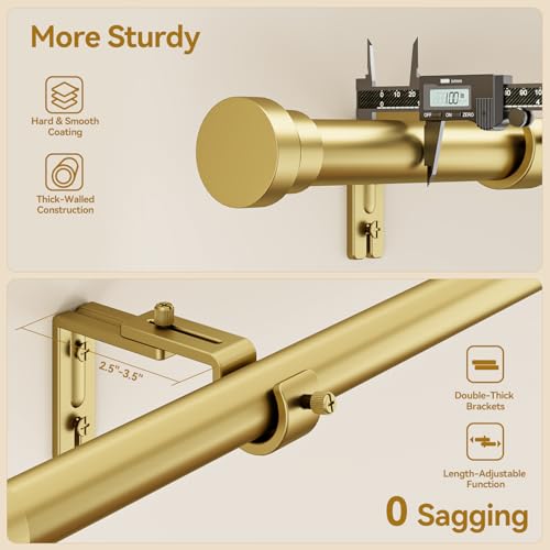 Adjustable Gold Curtain Rods 2 Pack 32-57 Inch Heavy Duty Window Treatment Rods - Modern Design