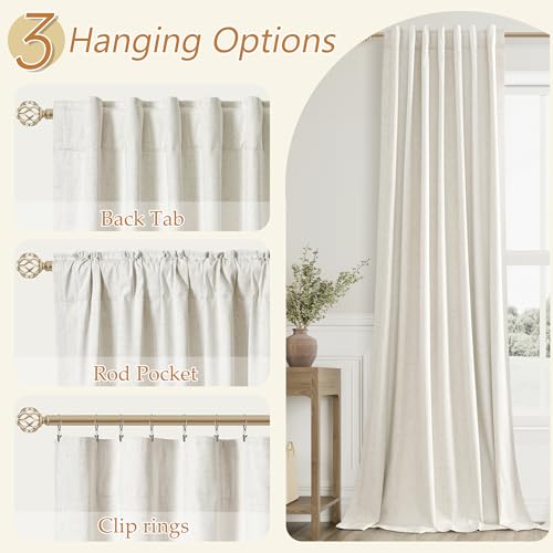 Cream Linen Blackout Curtains 52W x 108L - Pack of 2 Room Darkening Drapes