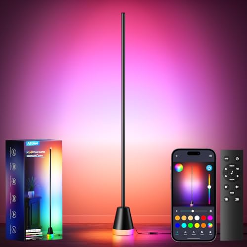 Black RGBICW Corner Floor Lamp with Smart App Control & Dynamic Lighting